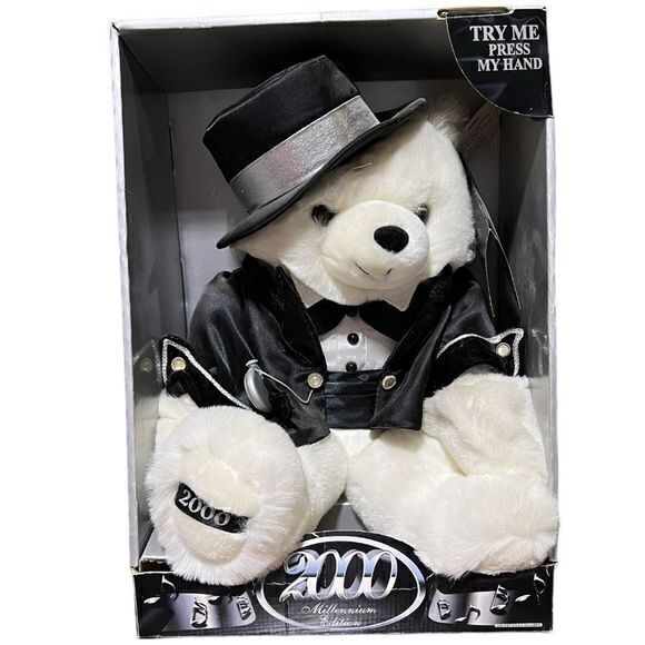 NEW In Box Dan Dee 2000 Millennium Edition Keepsake Talking Teddy Bear White - Picture 1 of 3